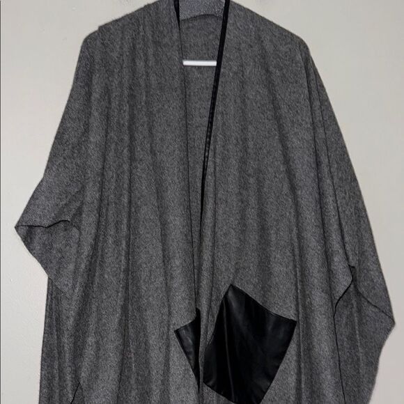 Gray and Black Poncho Sweater with Cape Sleeves - Picture 8 of 12
